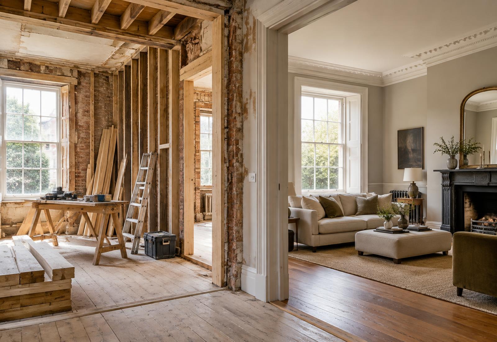 Period property interior during renovation